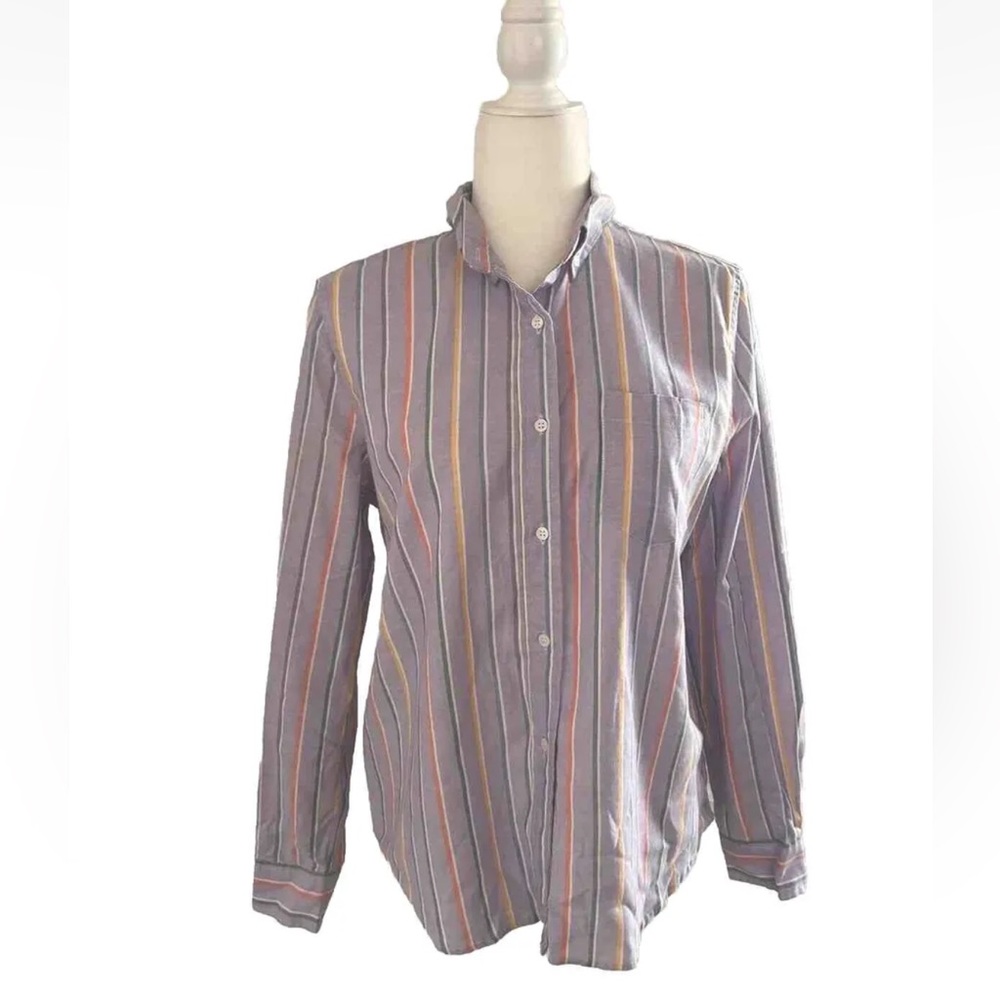 Diane Von Furstenberg DVF Vintage 80s Pastel Striped Button down Blouse, size 14